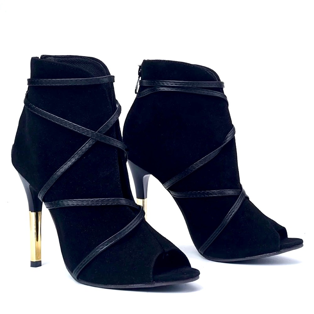 NWT pin heel ankle booties black gold tip stiletto black or navy